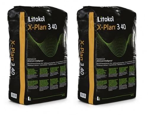 2 Stück Litokol X-Plan® 3-40 - 2 x 20 kg (40 kg) - selbstglättende Faser mit hoher Festigkeit - Stärke 3 bis 40 mm - Fußbodenheizung geeignet