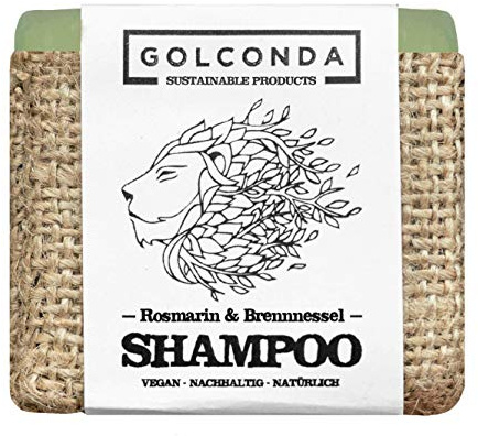 GOLCONDA Haarseife Rosmarin & Brennnessel | gegen Haarausfall und Schuppen | zertifizierte Naturkosmetik | Vegan | Plastikfrei Shampooseife | Festes Shampoo Seife | Palmölfrei | 1 stück