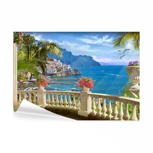 decomonkey Papier Peint Panoramique Paysage 350x256 cm Décoration murale | Tapisserie décorative pour chambre salon, Mer, ciel, paysage, plantes, italie, moderne