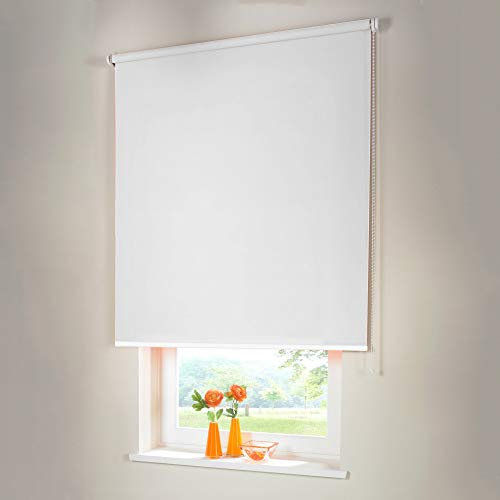 Sonnenschutz-HH® - Seitenzugrollo Verdunkelungsrollo - Außenmaß Breite 125 x 210 cm Höhe weiß - Lichtundurchlässig Blickdicht Rollo für Abdunkelung Kettenzugrollo inkl. Universalträger