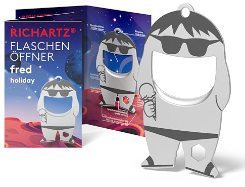 RICHARTZ FLASCHENÖFFNER fred holiday | Multitool Schlüsselanhänger | 10 praktische Funktionen | matt gestrahlter Edelstahl | Schlüsselanhänger Werkzeug inkl. Funktionsbeschreibung