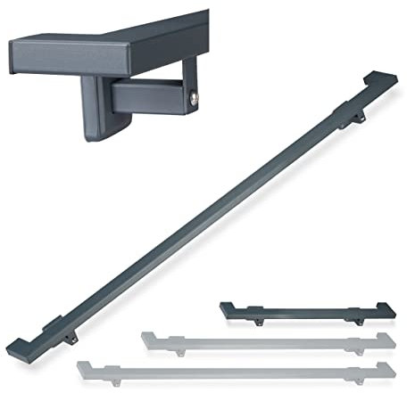 relaxdays Antracite Corrimano Rettangolare per Scale, Passamano per Interni, 100 cm, con Staffa Supporto a Parete, 5 cm