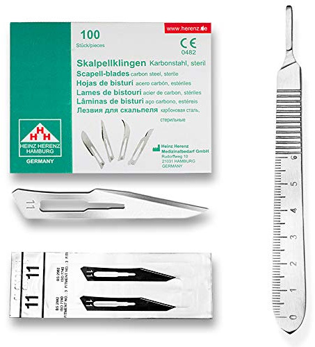 May Skalpell-Set Figur 11 Halter 3 Maßskala 13 cm Karbonstahl 100 Stk