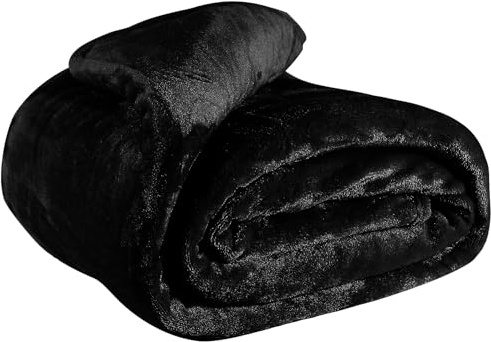 EHC Fleece Blanket Sofa Throw, Cozy Soft Throw Blanket for Bed and Couch Warm Throw/Single, Black, 125x150cm