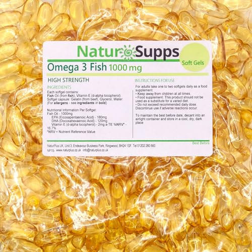 Natur Supps Omega 3 Fish Oil 1000mg Capsules, 365 Softgels, Up to 1 Year Supply, Balanced 360mg EPA 240mg DHA per 2000mg 2 Capsule Serving, Support for Heart and Brain Function and Eye Health