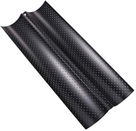 Cabilock Antiadhésif Perforé Pan Français Cuisson 2 Vague Gouttière Moule de Cuisson Toast Four de Cuisson Grille- Pan Acier Inoxydable Boulangers Outil Noir