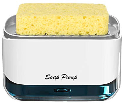 Kitchen Dish Soap Dispenser with Sponge Holder, 2-in-1 Countertop Soap Pump Dispenser, for Kitchen Sink Dishwashing Soap Dispenser - 12.5 Ounces