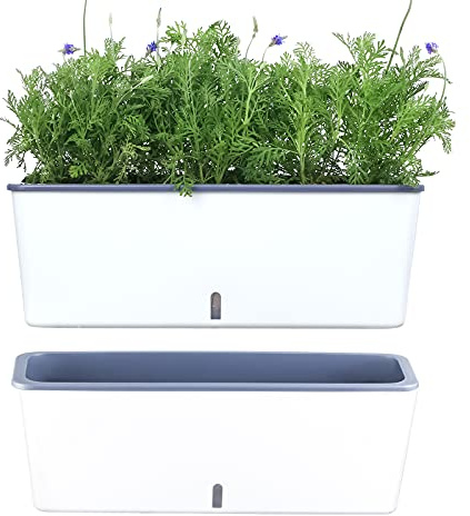 Planterhoma 2 Stück rechteckiger Übertopf 43,2 x 11,4 cm selbstbewässernder selbstbewässernde Töpfe Kunststoff Pflanztöpfe mit Drainagelöchern weiß Fenster Blumentopf Indoor länglich