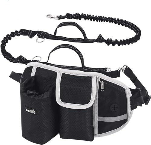 Pecute Hundeleine für Hunde, bis zu 80 kg, stoßfest, bequem, reflektierende Nähte, ideal zum Laufen, Joggen und Gehen (Schwarz (kleine Größe))