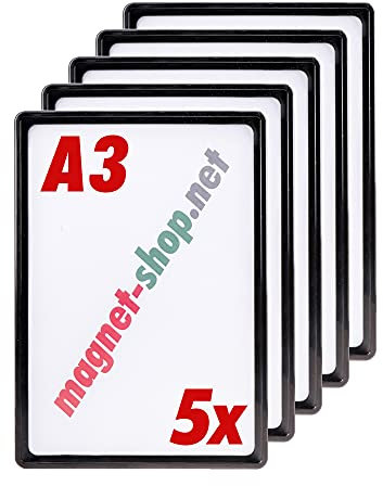 magnets4you - 5er Pack Plakatrahmen | DIN A3 | Farbe: Schwarz | perfekt für Präsentation von Werbung/Informationen im Verkaufsbereich oder auf Messen