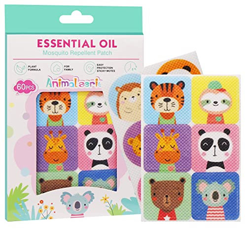 Horuili® Pegatinas Antimosquitos, 60 Pegatinas Repelente de Mosquitos de Dibujos Animados, Parche Repelente, Adecuado para Acampar al Aire Libre para Adultos y Niños (Animal)