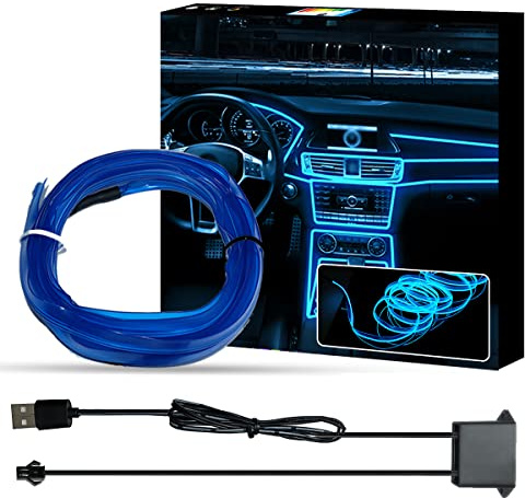 WOWLED Blaues EL-Draht Auto-Innenbeleuchtung - USB Neon-Draht-Licht-Set für Auto-Ambiente-Beleuchtung - 3m / 5V