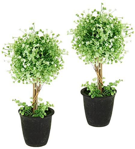 Flair Flower Künstlicher Buchskugelbaum im Topf Buchs Buchsbaum Buchsbaumkugel Buchskugel Kugel Dekopflanze immergrün Kunstbaum Baum Dekobaum Topfpflanze Hochzeitsdeko Partydeko Deko Zierbaum, 30 cm