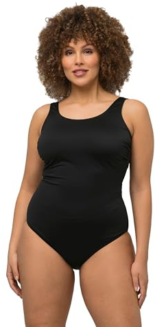 Ulla Popken Damen große Größen Übergrößen Plus Size Badeanzug, extraweiches Futter, seitliche Raffung schwarz 50+ 818434100-50+, 50-52, (818434)