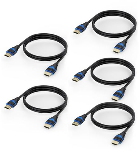 4K HDMI Cables 3FT 5-Pack, HDMI Cord 3 Foot High Speed HDMI to HDMI Cable 2.0(4K@60Hz, 2K@144Hz, 1080P@120Hz, 18Gbps, HDR, 3D, HDCP 2.2, ARC) for HDTV, Switch, PS4/PS5, Xbox, Blu-ray, Monitor 3.3FT/1M