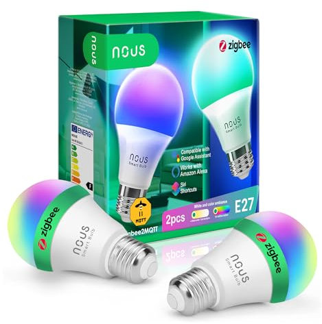 NOUS P3Z Ampoule intelligente ZigBee RGB E27, Compatible avec Alexa,Hue Bridge, Google Home, Home Assistant, 16 Millions de Couleurs, Contrôle Vocal et Par Application, 2700-6500K