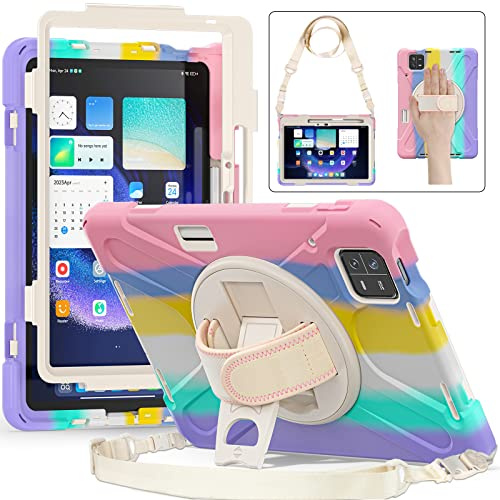 UFinetech Funda Xiaomi Pad 6 Pro, Soporte Giratorio 360, Correa Hombro, Caso Lápiz, Antichoque Niños, Rosa Brillante