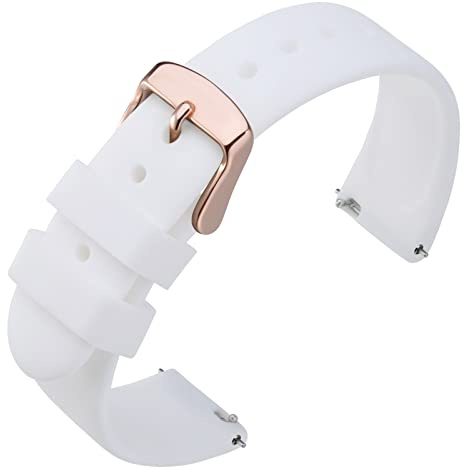 ANNEFIT Silikon Uhrenarmband, Sport Armband 20mm für Damen Herren mit Roségold Schnalle, Schnellverschluss Ersatzband (Weiß)