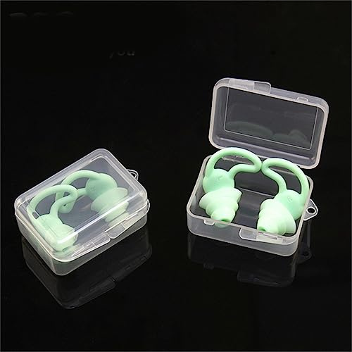 SanSixi Soundproof Earplugs Three Layer Silicone Earplugs Waterproof Swimming Earplugs Sleep Noise Reduction Earplugs Hearing Protection with Storage Container Box (Green)