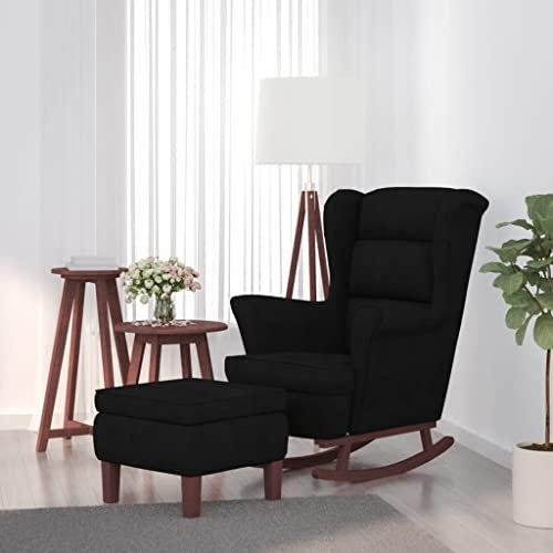 Hommdiy Schaukelsessel und Hocker mit Holzbeinen Schwarz Samt