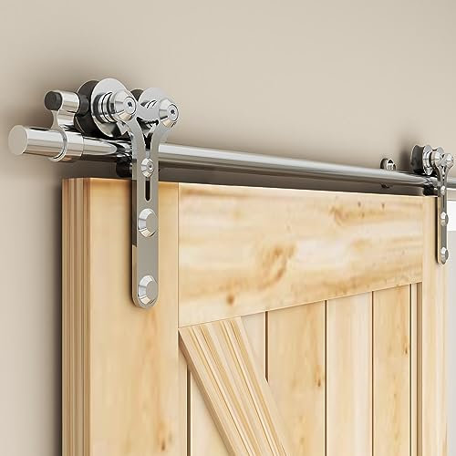 WOLFBIRD Schiebetür Beschläge Edelstahl Schiebeschiene 274cm Komplettes Rollenschienen Set Heavy Duty Stabil für Doppeltür aus Holz(Y-Form)
