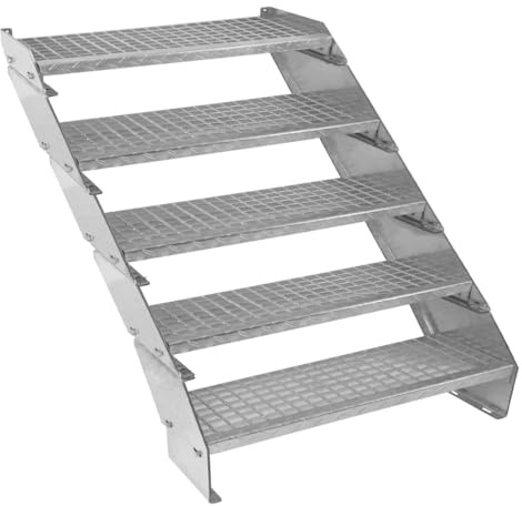 Metalltrappa 5-delad Justerbar Höjd 90 cm Bred Galvaniserat Stål Silver 5 Trappsteg Väderbeständig Gallertrapp Utomhusbruk Trädgård Terrass Modultrappa 5 mm Stångtjocklek GRATIS Monteringsset