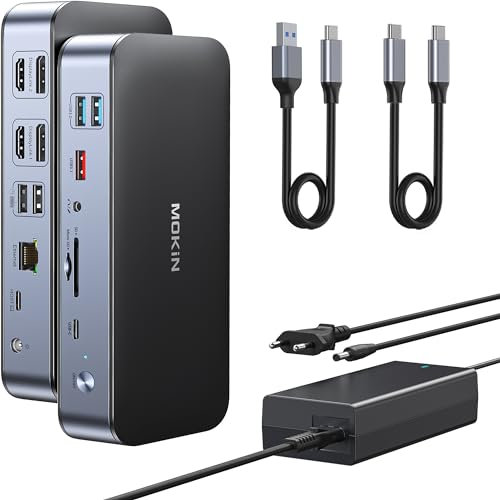 DisplayLink Docking Station para MacBook Pro/Air, 15 en 1 DisplayLink - Estación de acoplamiento de doble monitor, puerto USB C con 2*HDMI, 2*DisplayPort, 2.5Gbps Ethernet, USB 3.1/3.0/2.0, SD/Micro