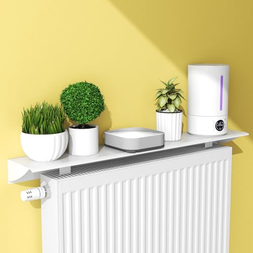 UVCMDUI Schwebendes Heizkörperregal, Breite 20cm Heizungsregal aus Aluminiumlegierung Weiße, Universelle Heizung Regal Ohne Bohren mit 8 cm Halterung, Länge Kann Individuell Angepasst Werden,160cm
