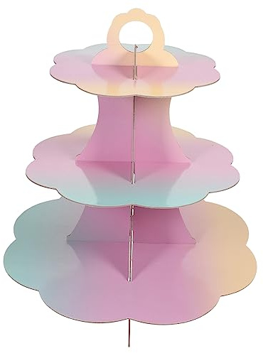 OUNONA 3 Regenbogen Tortenständer Tabletts dekorativ pastellfarbene Regenbogen-Partydekorationen Regenbogen-Kuchenständer Multifunktions-Cupcake-Ständer Pappbecher schmücken Muffin Tasse