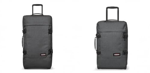 EASTPAK TRANVERZ M & S Koffer, 172 cm & 178 cm, 168 L & 174 L, Black Denim (Grau), Doppelabteile, Vordertasche mit Reißverschluss, Doppelfach Reißverschluss, 4 Spinner, Nylon & Polyester, Grau