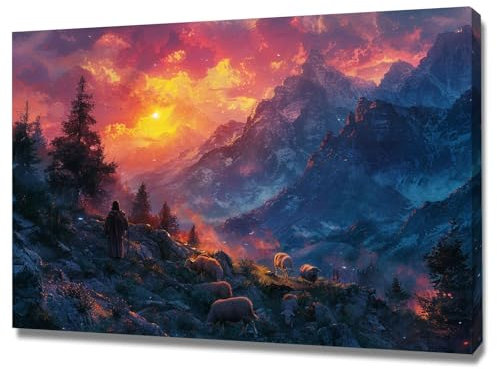 AMXBZC Christus Wanddekoration Jesus, Landschaft Leinwand Poster Und Drucke Wandkunst Bilder Gemälde Für Wohnzimmer Heimtextilien - 60x90cm(24x35in) Gerahmt