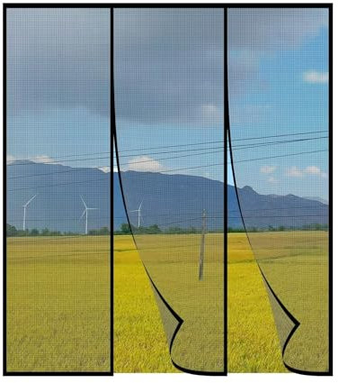 DoppeltüR Linke Rechts öFfnung Glasfasernetz Magnet Fliegengitter BalkontüR, Insektenschutz Fliegenvorhang Ohne Bohren Mit Selbstklebendes Klettband 170x230cm Schwarz