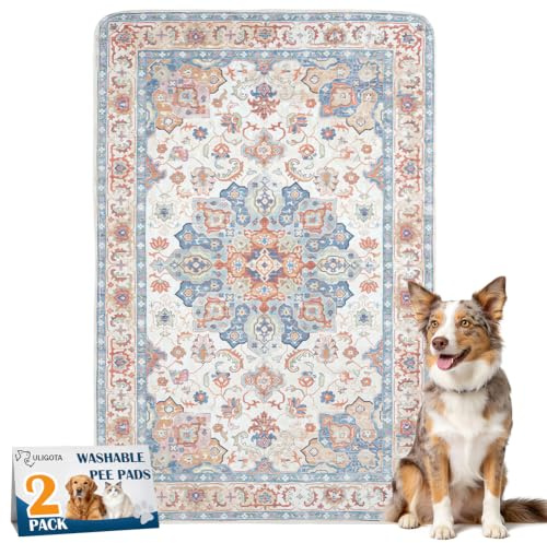 ULIGOTA Waschbare Urinierunterlagen für Hunde, 2 Stück, wiederverwendbare Welpen-Trainingspads, 121,9 x 81,3 cm, super saugfähig, wasserdicht, rutschfeste Töpfchen-Pads für Boden, Kiste, Couch