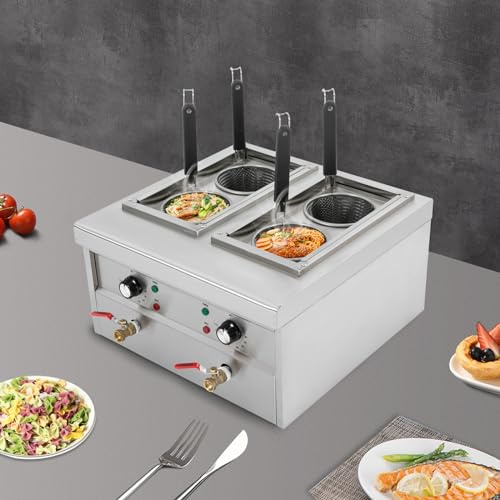Cuiseur à Pâtes Électrique Professionnel, Double Bassine Indépendant 2 x 2KW, Température Réglable (30-110°C), 4 Paniers Inclus, Inox 201, Pour Restaurant, Snack, Food Truck, Cantine