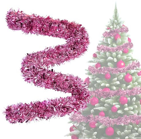 Lametta Weihnachtsbaum Rosa 4X 3M Girlande Weihnachten - Weihnachtsgirlanden Glänzend Lametta Girlande Ø 9 cm,Tannengirlande Weihnachtsbaumschmuck Rosa Christbaumschmuck Girlande Deko