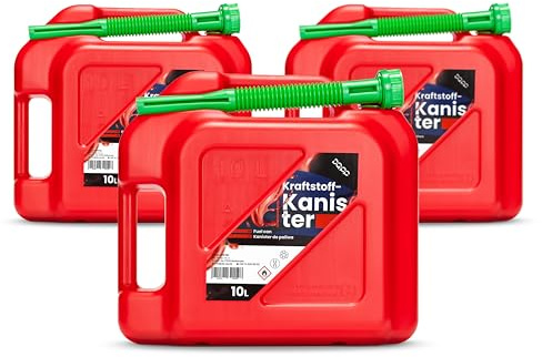 DQ-PP Kraftstoffkanister mit flexiblem Ausgießer | 3x 10 Liter | Rot | Benzinkanister Reservekanister | UN-Zulassung Dieselkanister