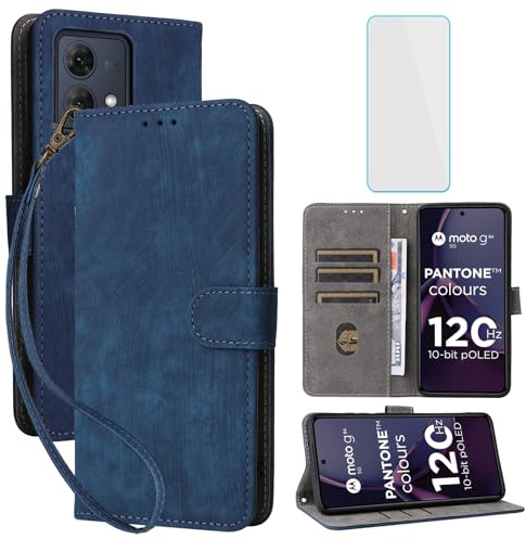IUQXU Funda para Motorola Moto G84 5G Tapa Azul | con Protector Pantalla,Anti-Choques,Bloqueo RFID,Plegable,Tarjetas,Billetera Cuero Carcasa,Case Libro Motorola G 84 MotoG84