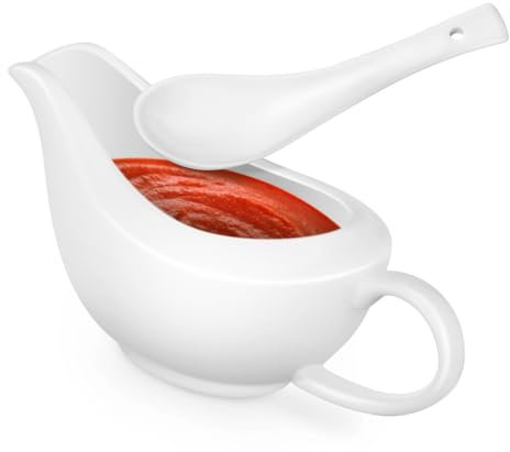 LALADEFIEE Versatile Steak Sauce Pot Ceramic Gravy Boat Serving Bowl Ladle for Condiments