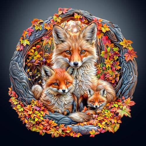 KaayeeWood Holzpuzzle Erwachsene,200 Teile 3D Vision Effekt Eltern-Kind Fuchs Holz Puzzle,Einzigartige Wooden Puzzle Mit Box Aus Holz Geburtstagsgeschenk für Erwachsene und Kinder