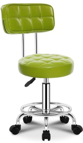 Drehhocker aus PU-Leder, mit Rollen, verstellbar, für Salon, Spa, runder Arbeitshocker, Grün