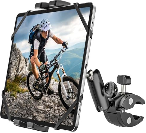 Porta Tablet Manubrio Regolabile [Forte Stabilità e Durata] Supporto Tablet per Passeggino Bicicletta Scooter Barca, Morsetto Tubo Palo Asta per iPad Mini Air Pro, Kindle, Galaxy, Cellulare, 4-13