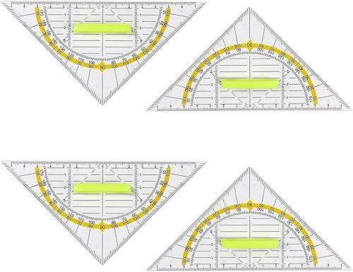 4 Stück Geodreieck,Kunststoff Geodreieck mit Griff,15.7cm Geodreieck Klein,Transparent Geo Dreieck,Vielseitig Geo Dreieck Schule,Geodreieck Brunnen,für Büro Designer Studenten Malerei