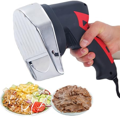CHANGLKJ Doner Kebab Shawarma Cutter, Commercial Doner Kebab Slicer, Cutting Thickness 0-8mm Adjustable, Blade Detachable and Easy To Clean, 60kg/hr Output, for Restaurants, Snack Bars, Families