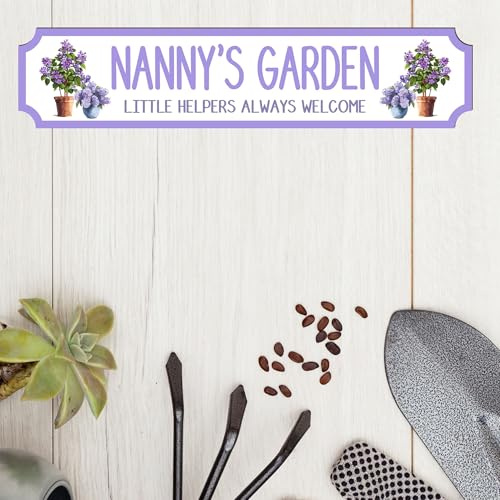 Personalised Grandma's Garden Street Sign Plaque – Custom Name Garden Decor Handmade Home Wall Sign Gift for Grandma, Nanny, Mum Outdoor Garden Sign (Purple, MDF Wood - Small 29cm x 6.3cm)