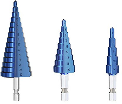Punta per trapano a gradini HSS 3-12/13 4-12/20/22/32 Fresa per fori in legno e metallo Punta per trapano conica a gradini rivestita in nano blu Strumento di foratura dritta-Cina_1 pz 4-22 mm