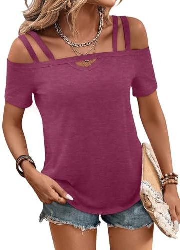 Bliwov Top da donna con spalle scoperte a maniche corte carino sexy estate primavera spiaggia vacanze t-shirt abiti alla moda vestiti di base