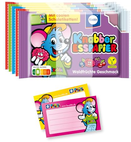 Küchle Knabber-Esspapier 5er-Bündel Giveme5! mit Schuletiketten 125g | 5 facher Nachspaß | Buntes Esspapier für extra Knabberfreude | Inkl. cooler Etiketten zum Beschriften | Vegan | 1 x 125g