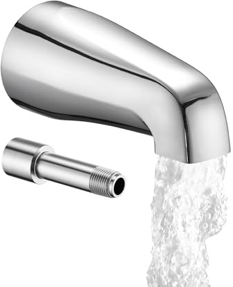 Bathtub Spout Without Diverter, 5.3, All Metal 304 Stainless Steel, Fits 1/2 Copper Slip-On and 1/2 or 3/4 IPS Threaded Pipes, Leak-Free Design, Easy Installation, Universal Fit, Chrome
