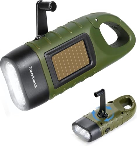 TravelHawk Lampe de Poche Rechargeable - Mini Lampe de Poche LED sans Piles, Lampe Dynamo, Étanche, Lampe d'Urgence à Manivelle - Lampe de Camping pour Extérieur, Randonnée, Escalade
