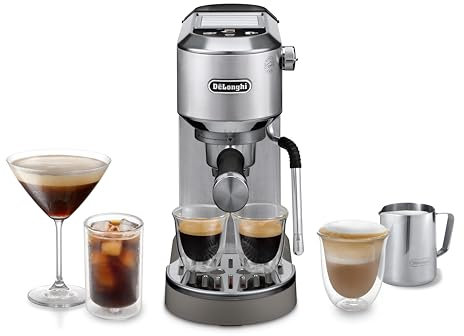 De'Longhi Dedica Duo EC890.M, Traditional Barista Pump Machine, Espresso And Cold Brew, Manual Coffee Machine With My LatteArt Steam Wand, 15cm Wide, 2 Espresso, Touch Display, Mug up to 13cm, Metal